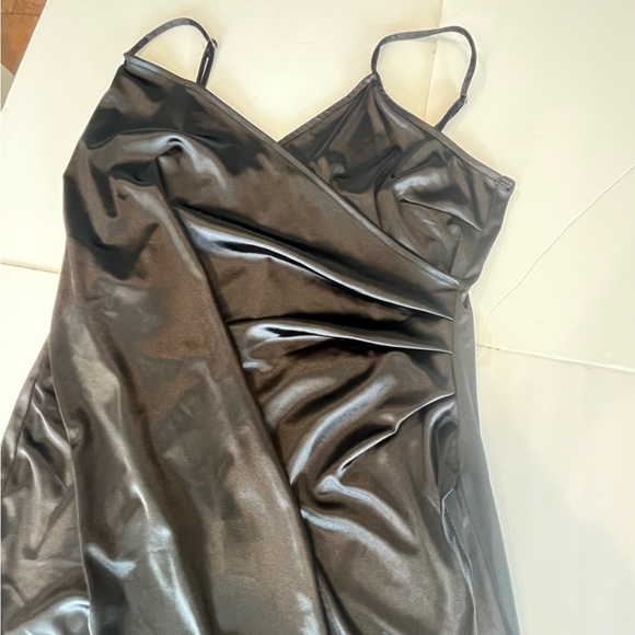 Iris Plus Size LBD Plus Size 3X Black Silk-Like Asymmetrical Spaghetti Straps - Picture 2 of 14